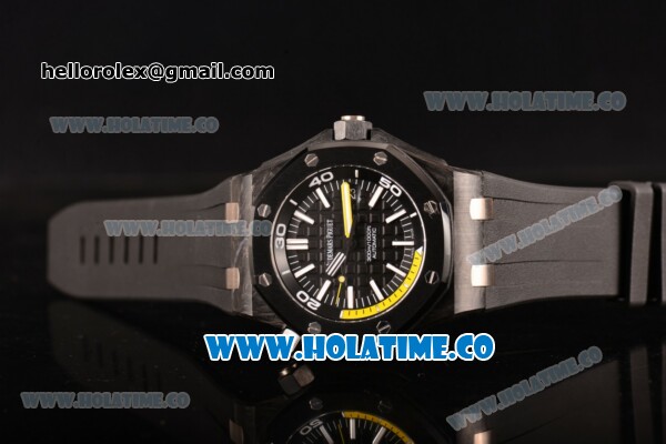 Audemars Piguet Royal Oak Offshore Diver Miyota 9015 Automatic Carbon Fiber Case with Black Dial White Stick Markers and Black Rubber Strap (BP) - Click Image to Close